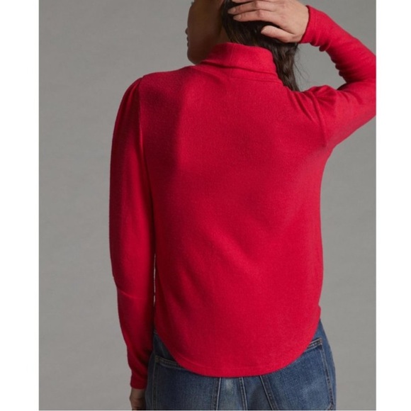 Anthropologie Puff-Sleeved Turtleneck Top Fuchsia Pink NWT - Picture 2 of 8